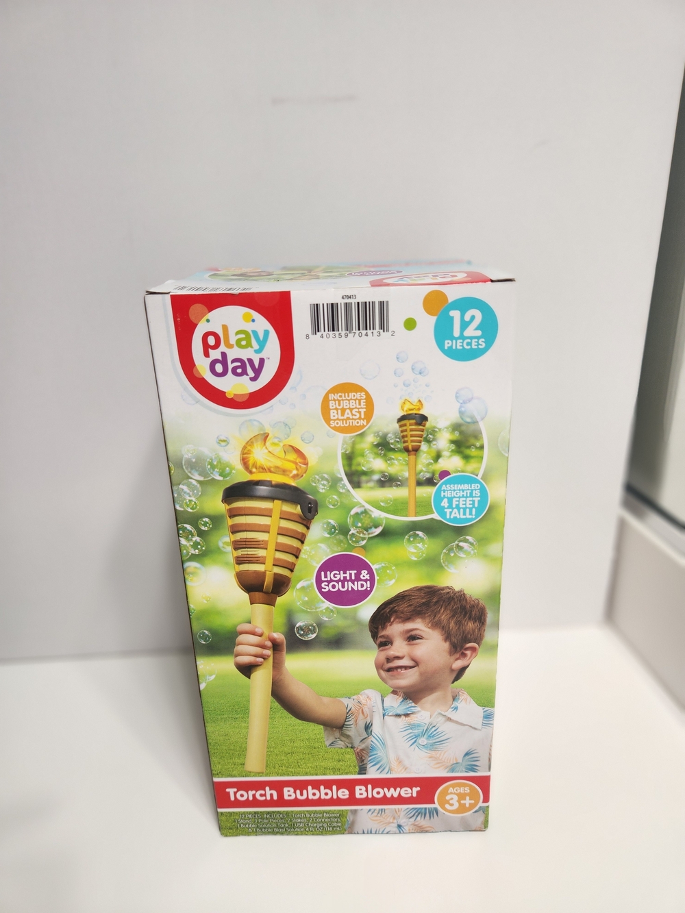 Play Day Torch Bubble Blower with Lights and Music 4oz Solution Children Ages +3